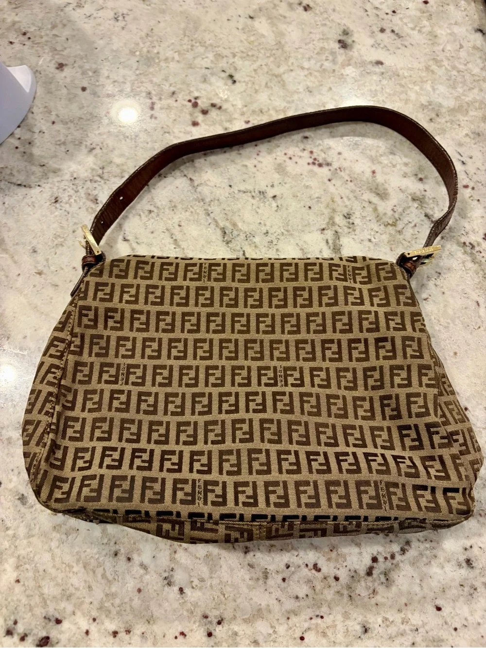 Fendi Brown FF Zucca Canvas Shoulder Bag with Gold Buckle - Picture 2 of 10